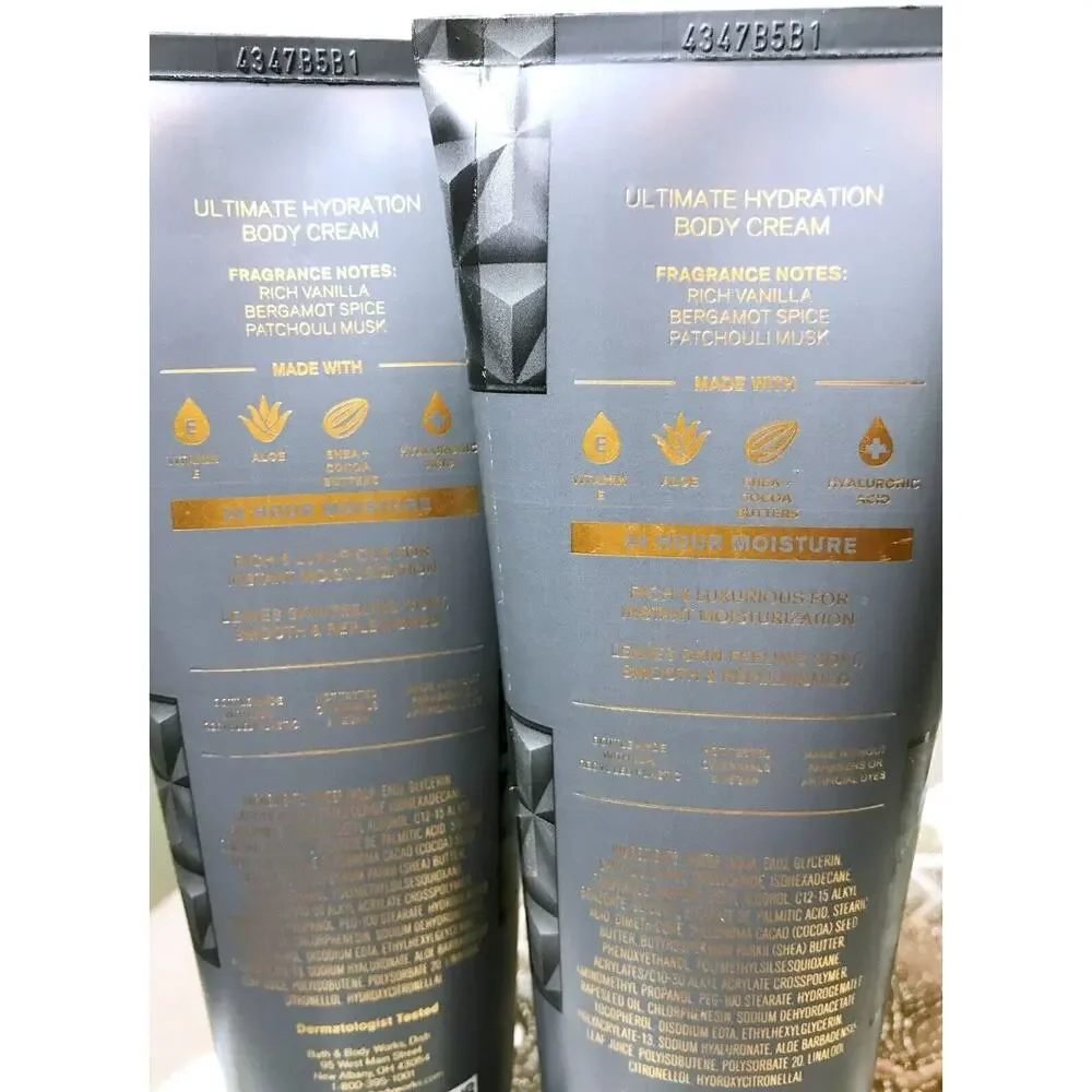 Bath & Body Works Vanilla Noir Men's Ultimate Hydration Body Cream x2 Bergamot